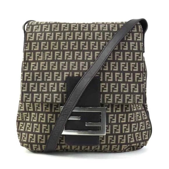 FENDI Zuccino Crossbody Shoulder Bag Brown/Silver Canvas/Leather - Picture 1 of 14